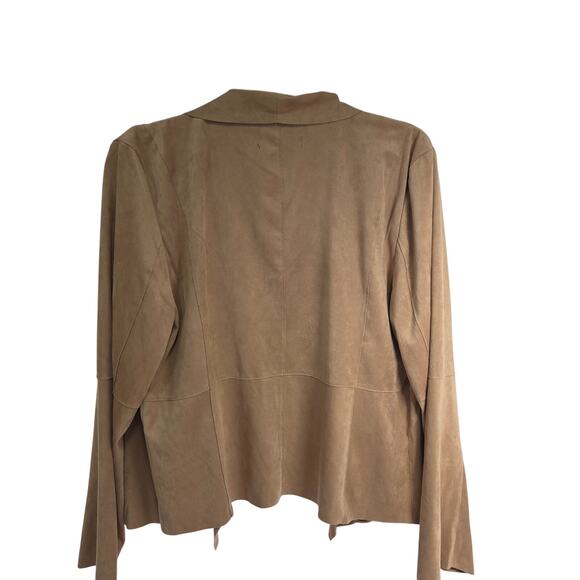 Bagatelle Jacket Faux Suede Open Front Waterfall Draped Tan/Khaki Women's Small - Picture 2 of 6